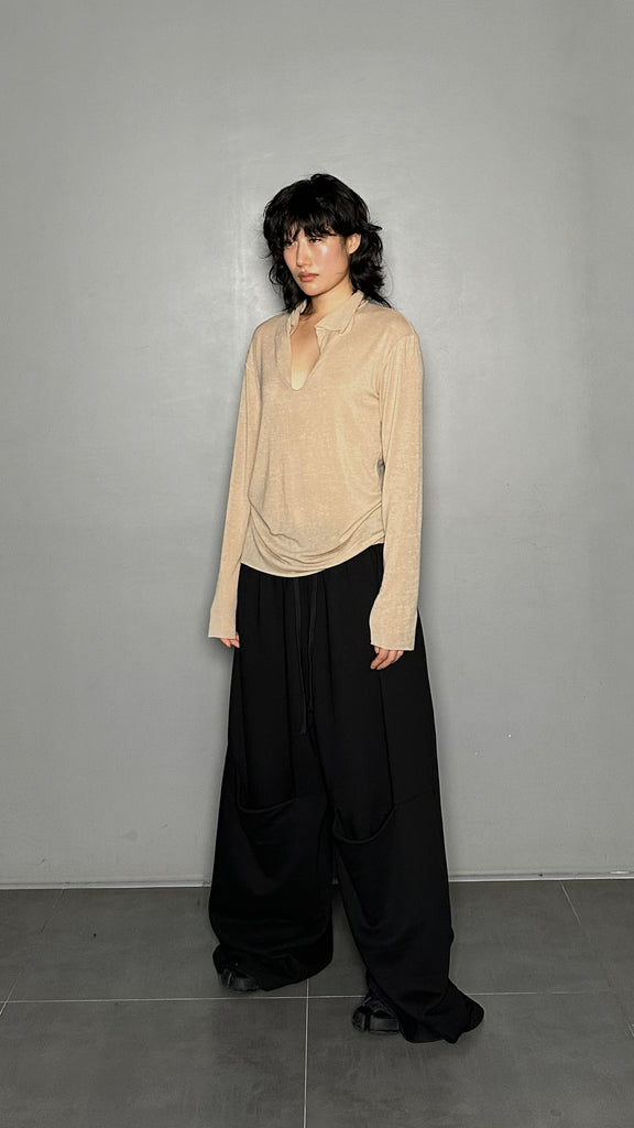 FW25 AMU Unisex. Wool-Tencel Long-sleeve Tee #BLACK