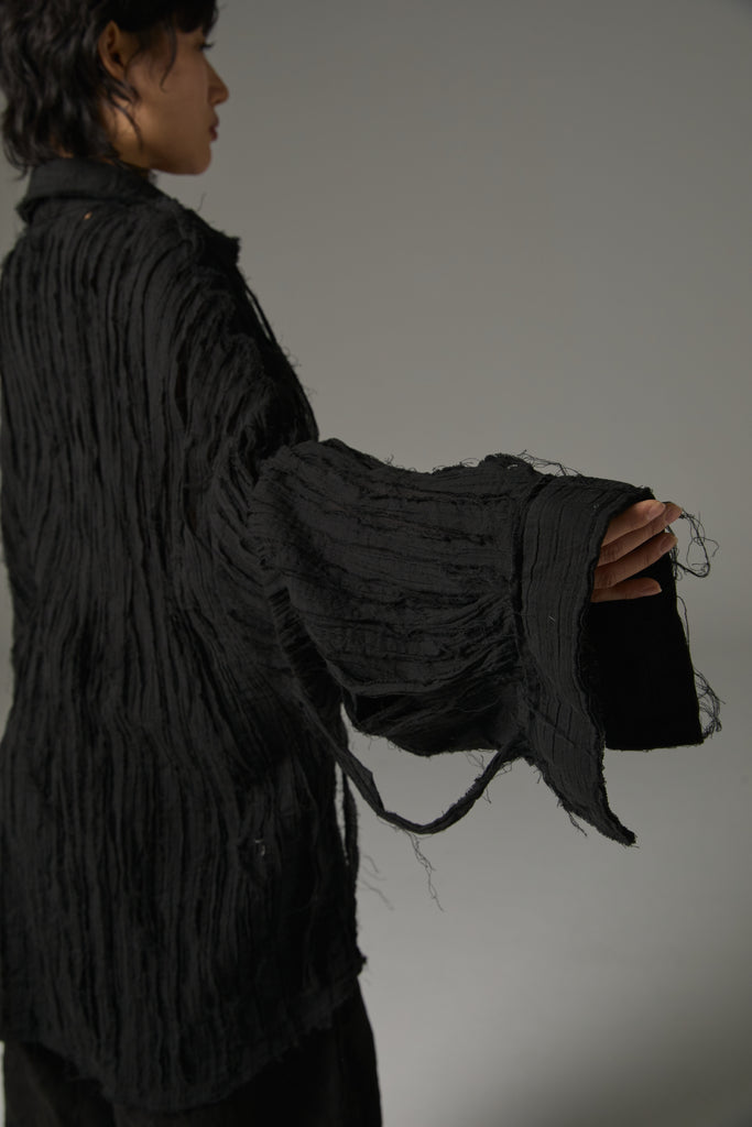 FW25 AMU UNISEX. Hand-Cut Washed Oversized Shirt #BLACK
