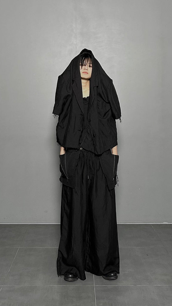 SS25 AMU Unisex Overisized Linen Blazer #BLACK