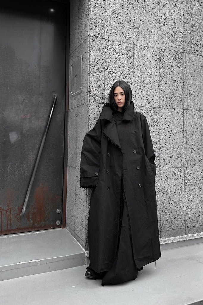 FW24 UNISEX AMU OVERSIZED LONG TRENCH COAT #BLACK