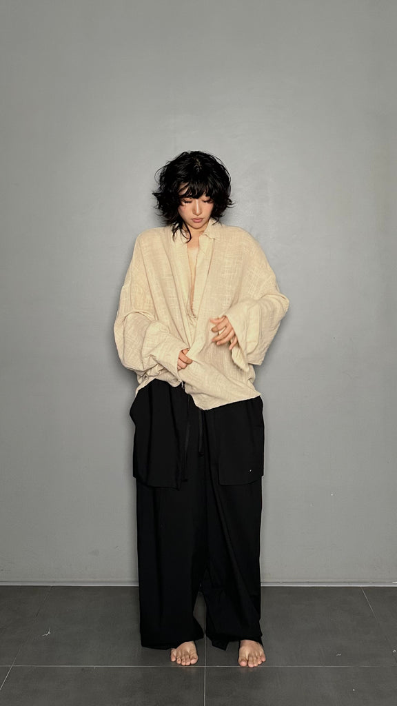 SS25 AMU Unisex. Oversized Low-Neckline Shirt Top #BEIGE