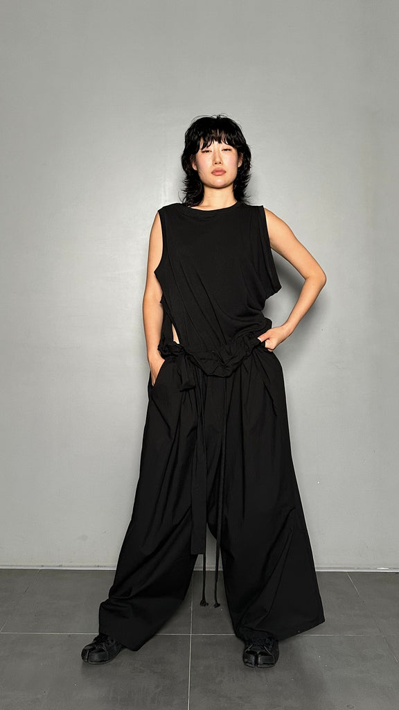 SS25 AMU Unisex. Light & Airy Oversized Trousers #BLACK