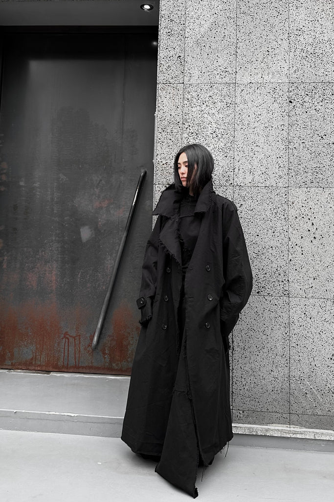 FW24 UNISEX AMU OVERSIZED LONG TRENCH COAT #BLACK