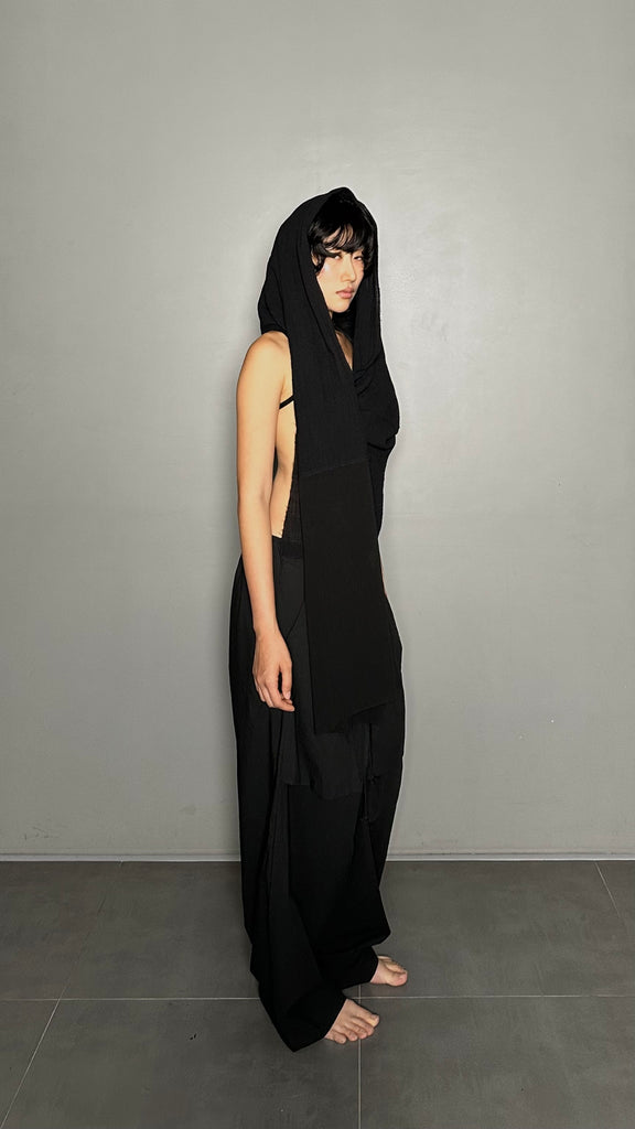 SS25 AMU Unisex. Versatile Scarf-Tie Top #BLACK