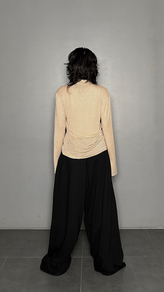 FW25 AMU Unisex. Wool-Tencel Long-sleeve Tee #BLACK