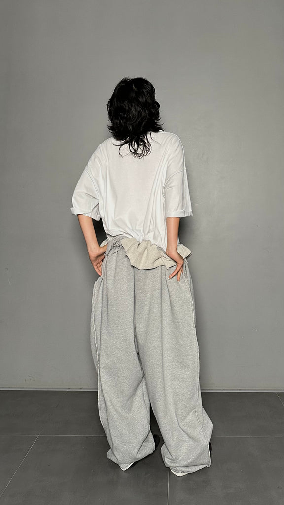 SS25 AMU Unisex. Mega Oversized Cut-Out Sweatpants #GRAY