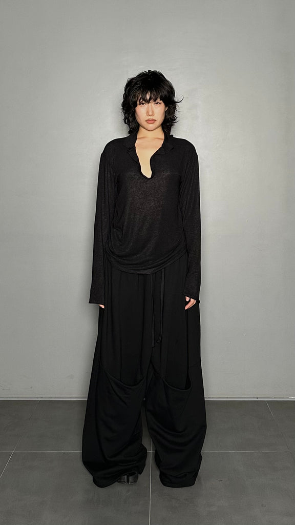 FW25 AMU Unisex. Oversized Pocket Sweatpants #BLACK