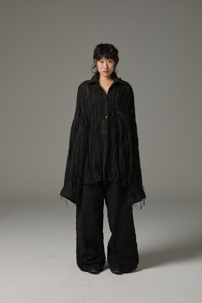 FW25 AMU UNISEX. Hand-Cut Washed Oversized Shirt #WHITE