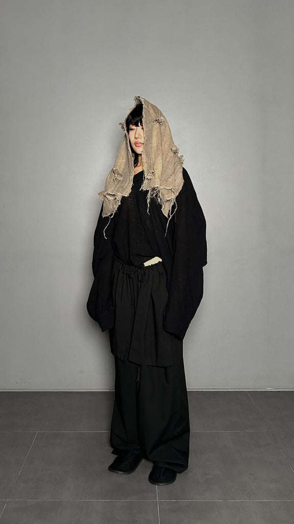 SS25 AMU Unisex. Irregular Crease & Dyed Herringbone Handmade Scarf #BEIGE