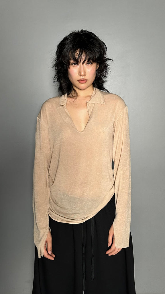 FW25 AMU Unisex. Wool-Tencel Long-sleeve Tee #BEIGE