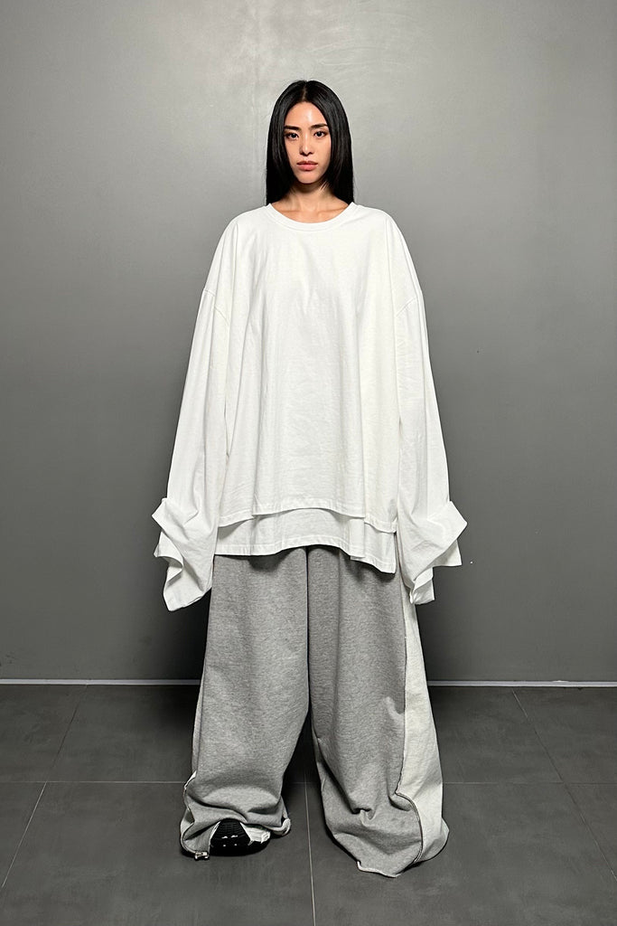 FW24 UNISEX AMU OVERSIZED DOUBLE-LAYERED T-SHIRT #WHITE