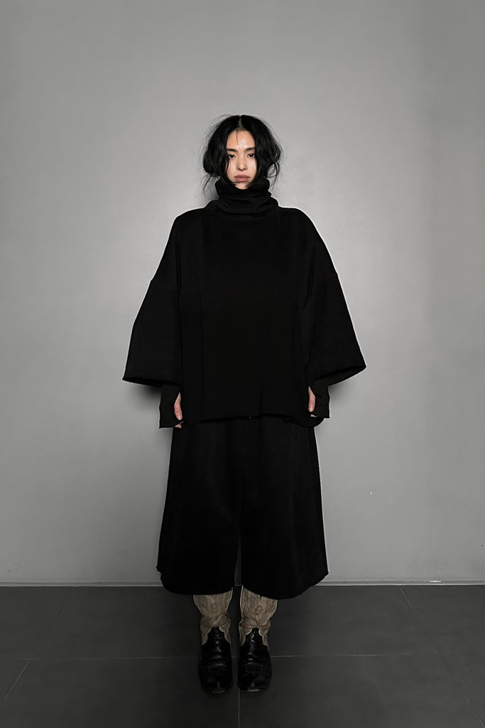 FW24 UNISEX AMU OVERSIZED NAPPED CROPPED WIDE PANTS #BLACK