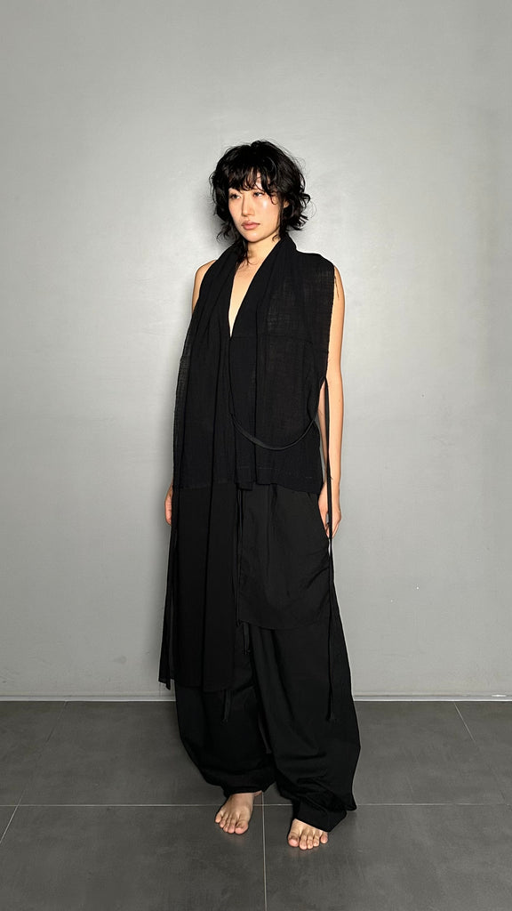 SS25 AMU Unisex. Versatile Scarf-Tie Top #BLACK