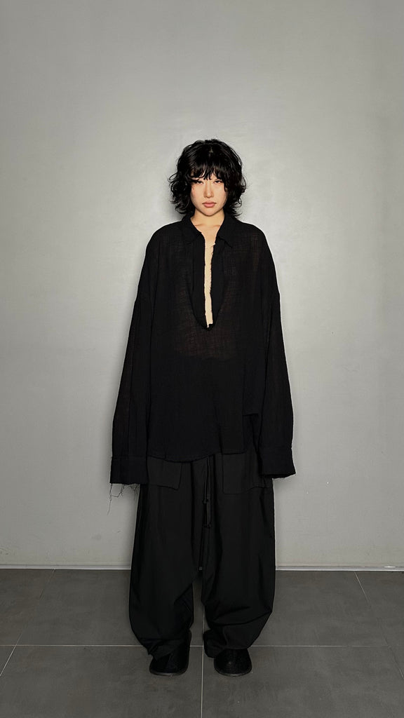 SS25 AMU Unisex. Oversized Low-Neckline Shirt Top #BLACK
