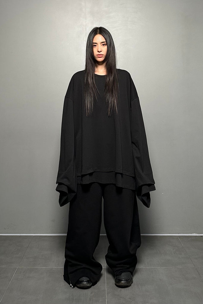 FW24 UNISEX AMU OVERSIZED DOUBLE-LAYERED T-SHIRT #BLACK