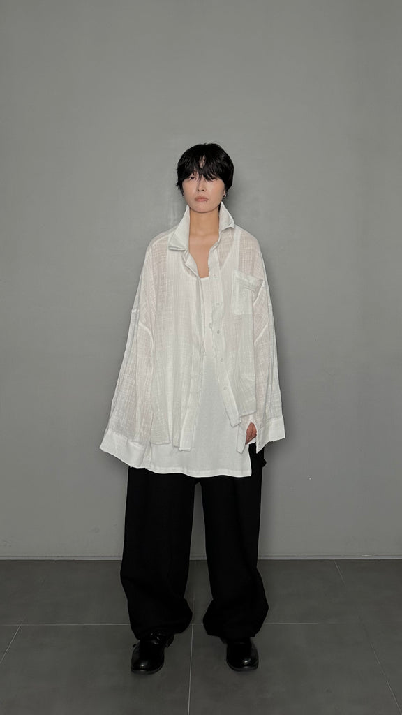 SS25 AMU Unisex Split Layered Shirt #WHITE