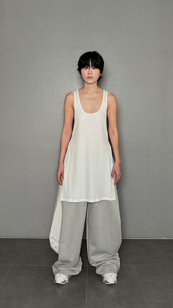 SS25 AMU Unisex Slit Sleeveless Top #WHITE
