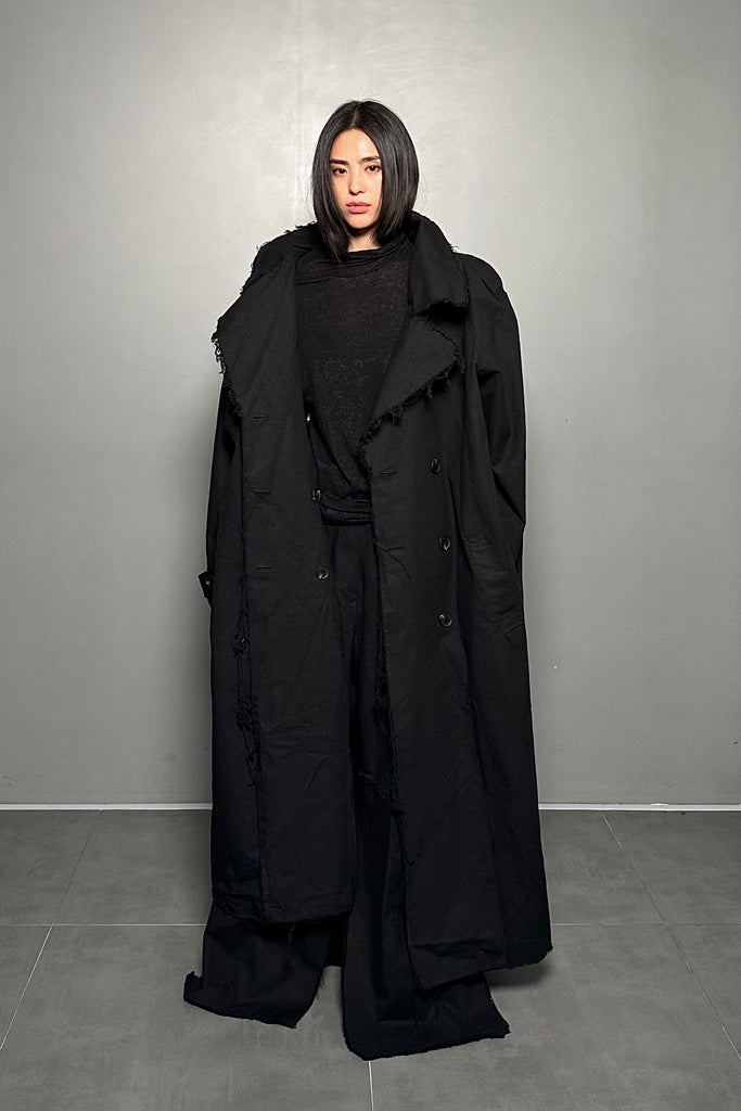 FW24 UNISEX AMU OVERSIZED LONG TRENCH COAT #BLACK