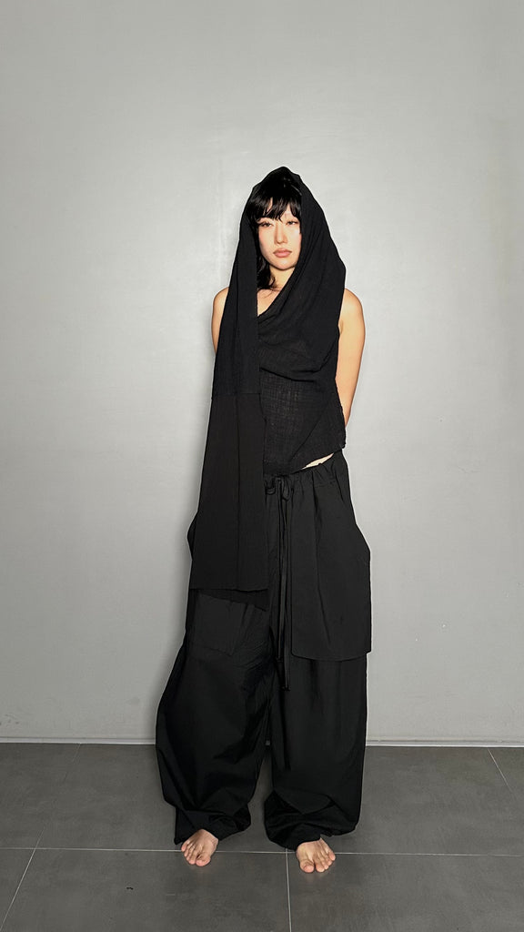 SS25 AMU Unisex. Versatile Scarf-Tie Top #BLACK