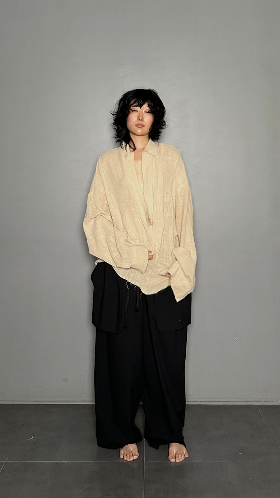SS25 AMU Unisex. Oversized Low-Neckline Shirt Top #BEIGE