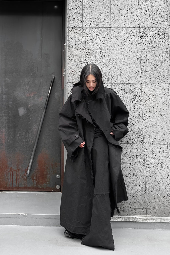 FW24 UNISEX AMU OVERSIZED LONG TRENCH COAT #BLACK