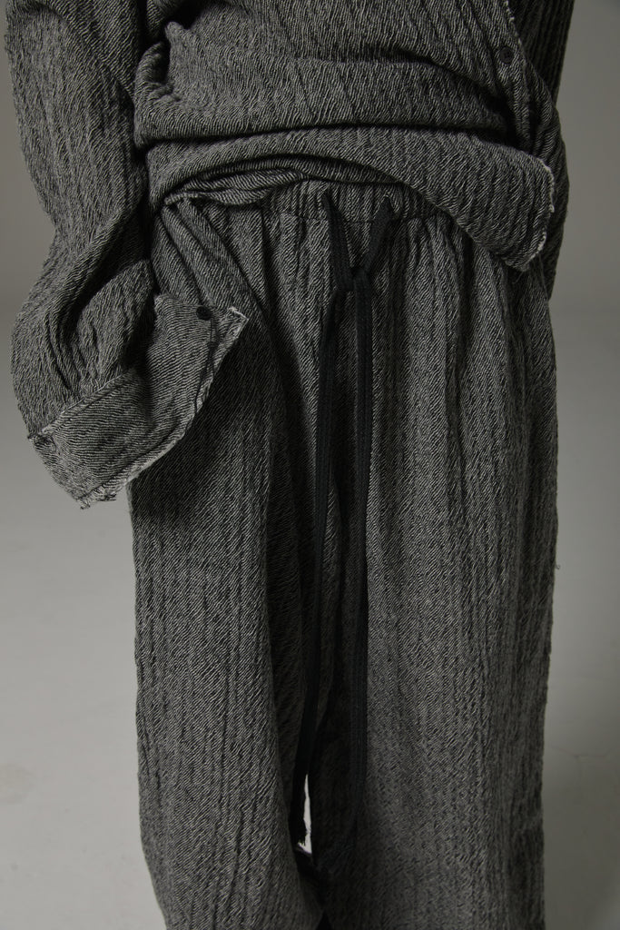 FW25 AMU UNISEX. Washed Oversized Herringbone Wool Pants #BLACK