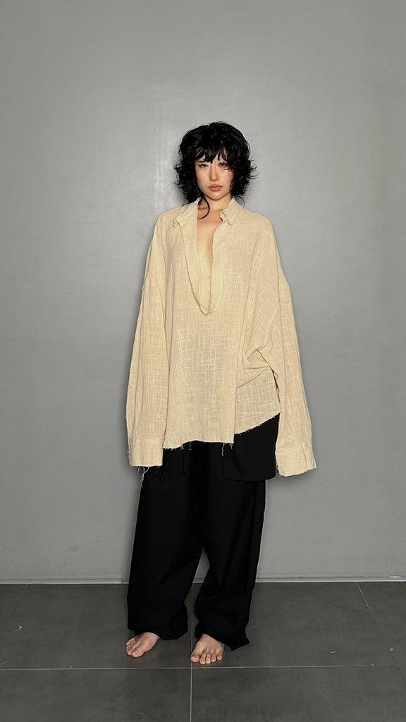 SS25 AMU Unisex. Oversized Low-Neckline Shirt Top #BLACK