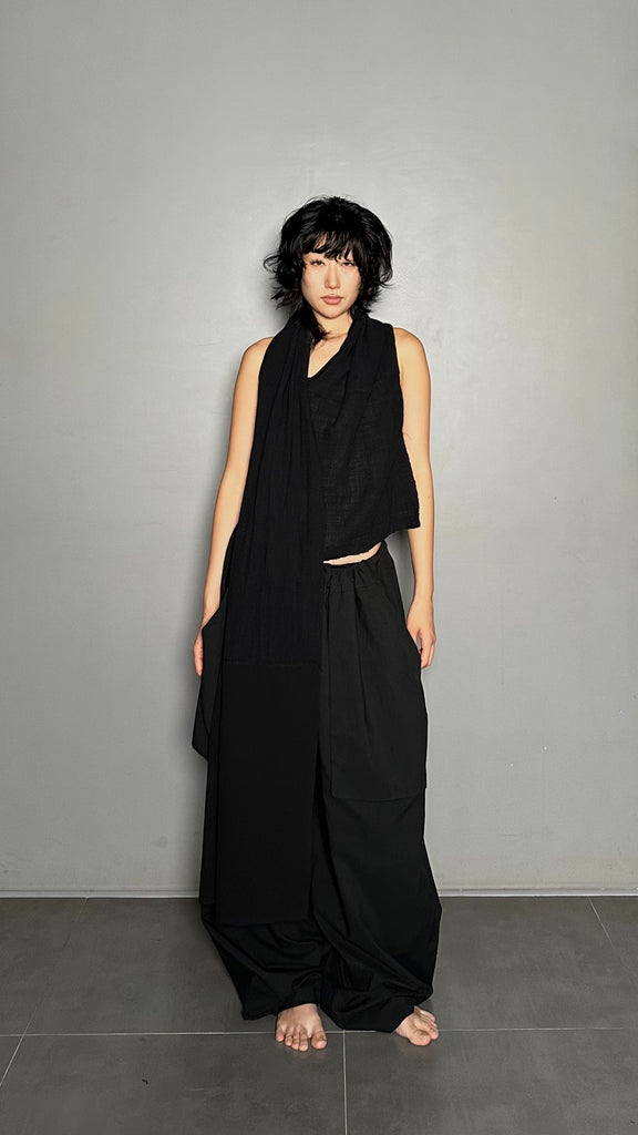 SS25 AMU Unisex. Versatile Scarf-Tie Top #BLACK
