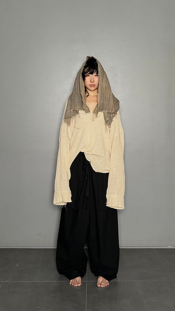 SS25 AMU Unisex. Oversized Low-Neckline Shirt Top #BEIGE