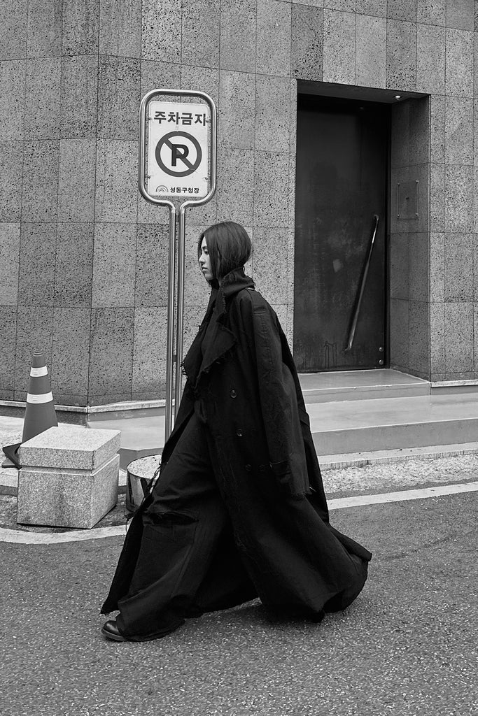 FW24 UNISEX AMU OVERSIZED LONG TRENCH COAT #BLACK