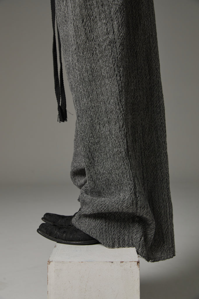 FW25 AMU UNISEX. Washed Oversized Herringbone Wool Pants #BLACK