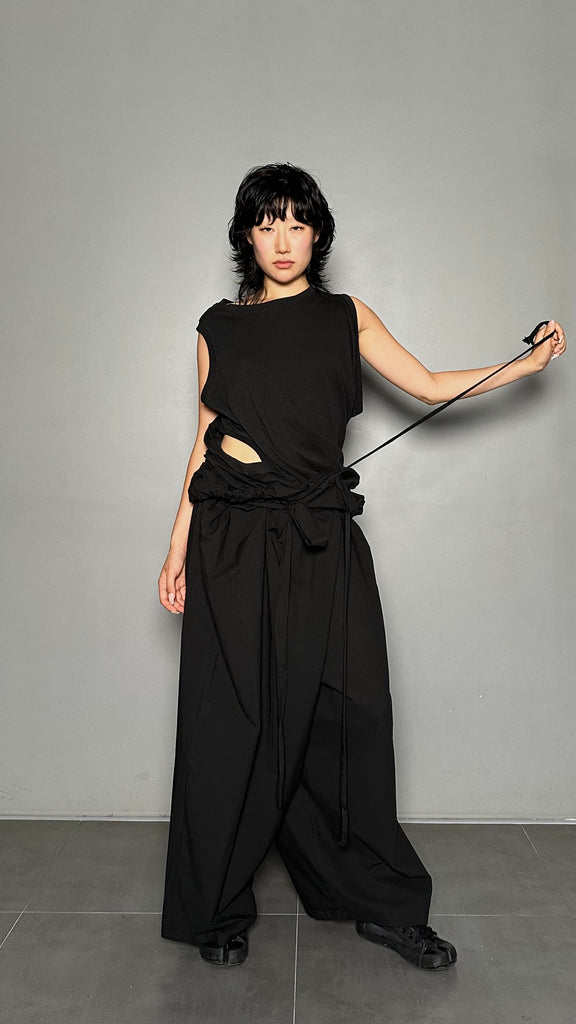 SS25 AMU Unisex. Light & Airy Oversized Trousers #BLACK
