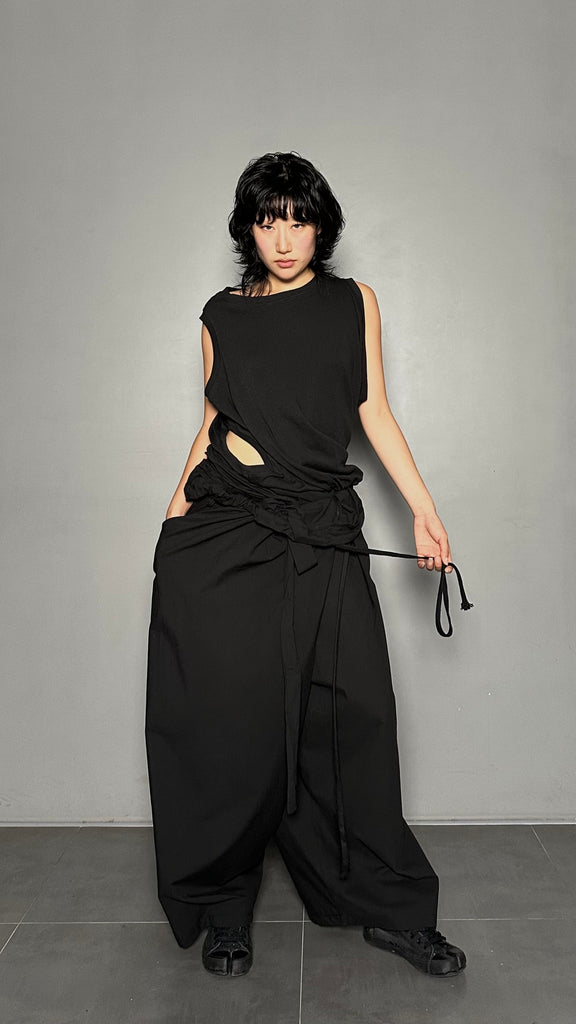 SS25 AMU Unisex. Light & Airy Oversized Trousers #BLACK