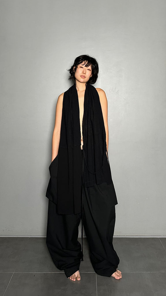SS25 AMU Unisex. Versatile Scarf-Tie Top #BLACK