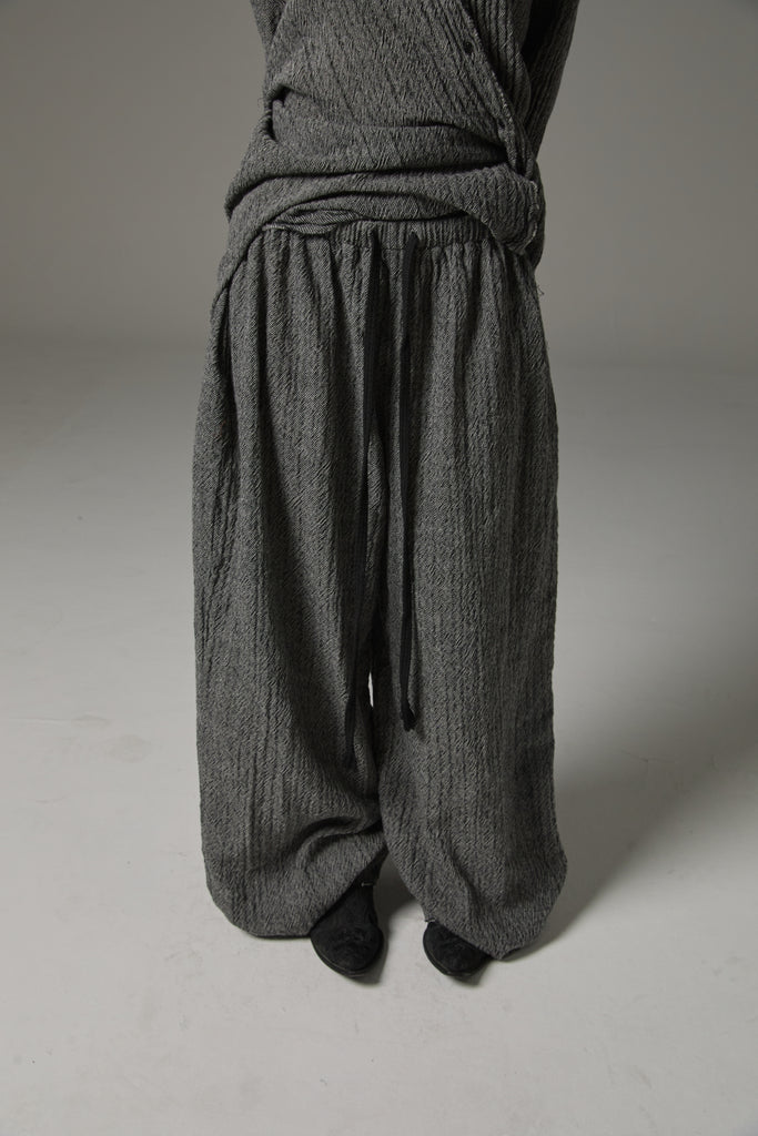 FW25 AMU UNISEX. Washed Oversized Herringbone Wool Pants #BLACK