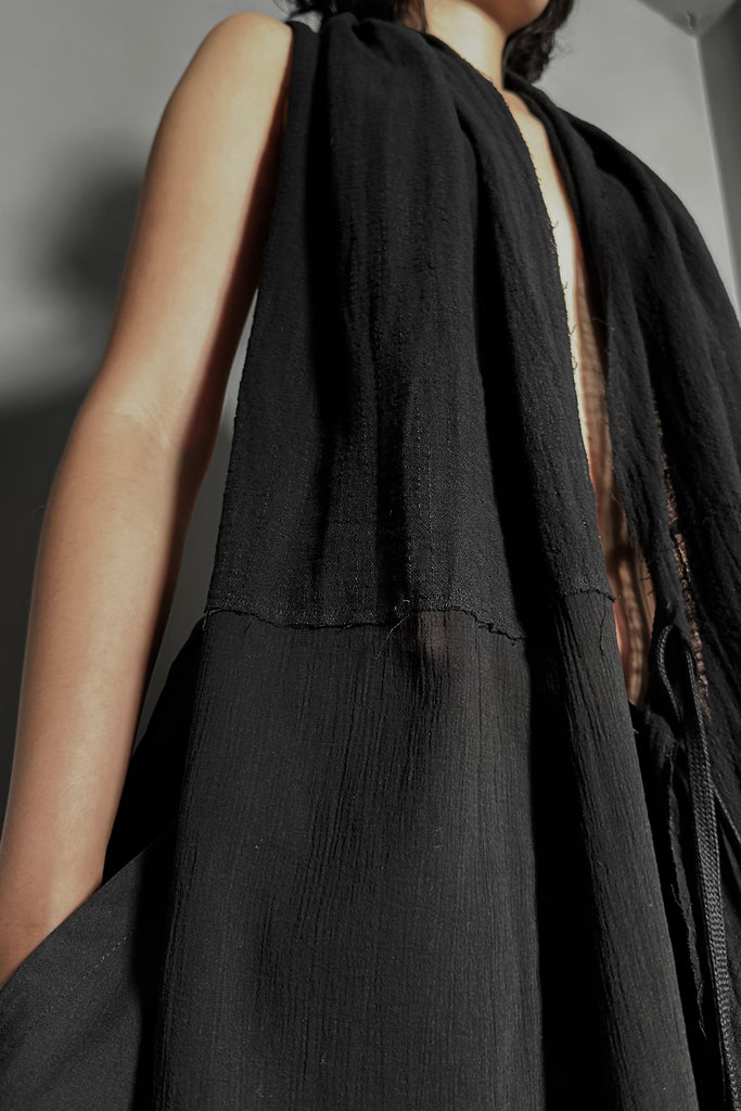 SS25 AMU Unisex. Versatile Scarf-Tie Top #BLACK