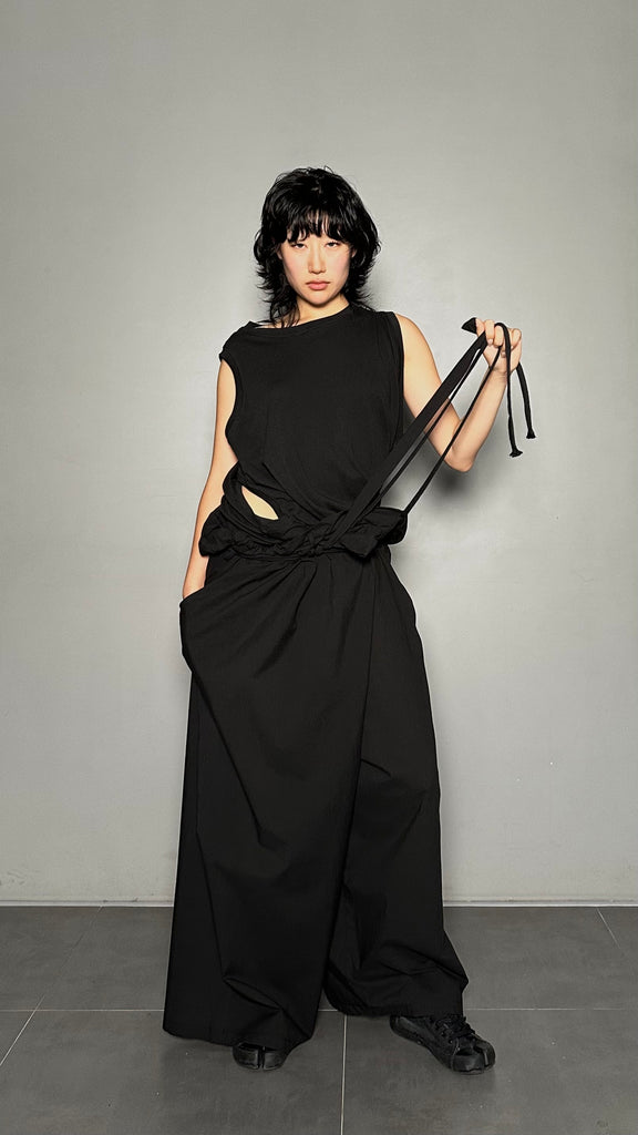 SS25 AMU Unisex. Light & Airy Oversized Trousers #BLACK