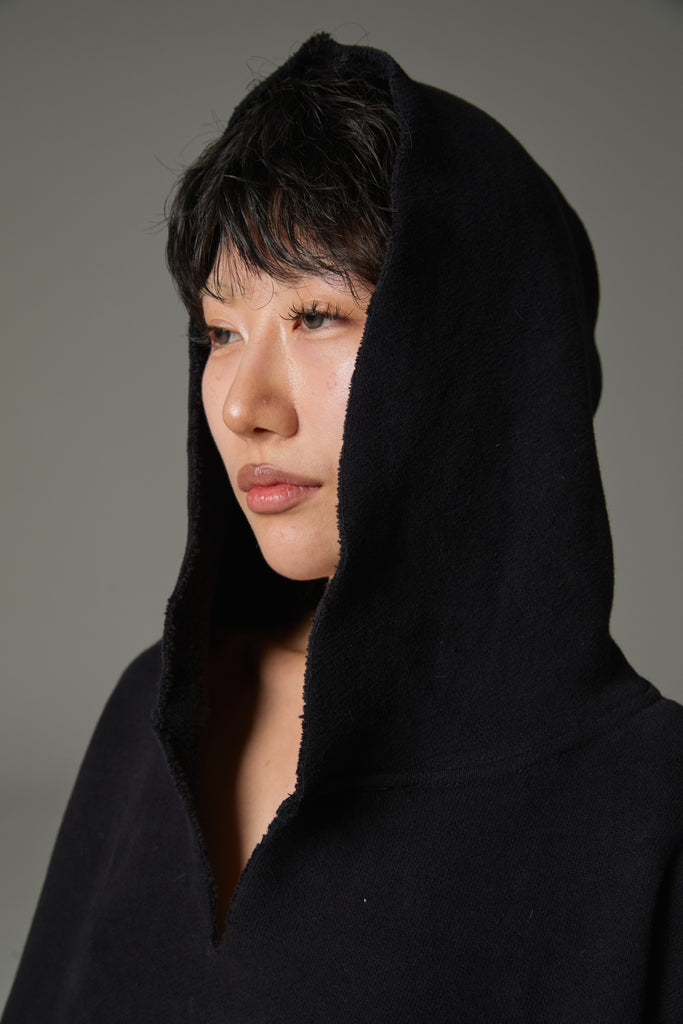 FW25 AMU UNISEX. Cut-Out Washed Oversized Napped Hoodie #BLACK