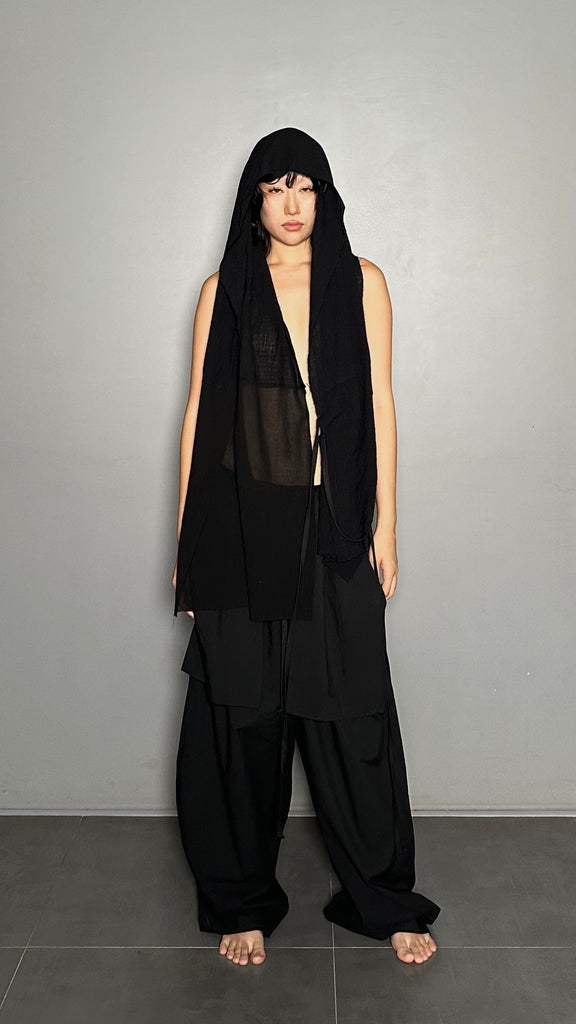 SS25 AMU Unisex. Versatile Scarf-Tie Top #BLACK