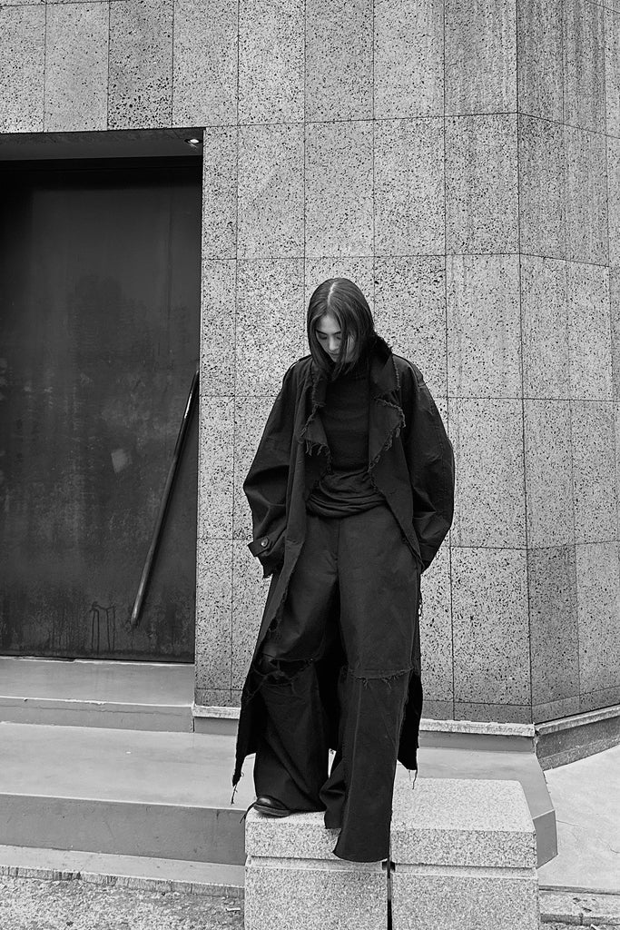 FW24 UNISEX AMU OVERSIZED LONG TRENCH COAT #BLACK