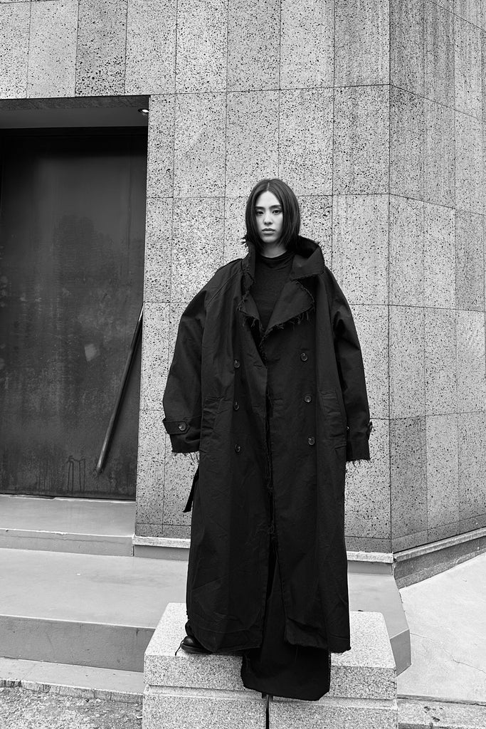 FW24 UNISEX AMU OVERSIZED LONG TRENCH COAT #BLACK