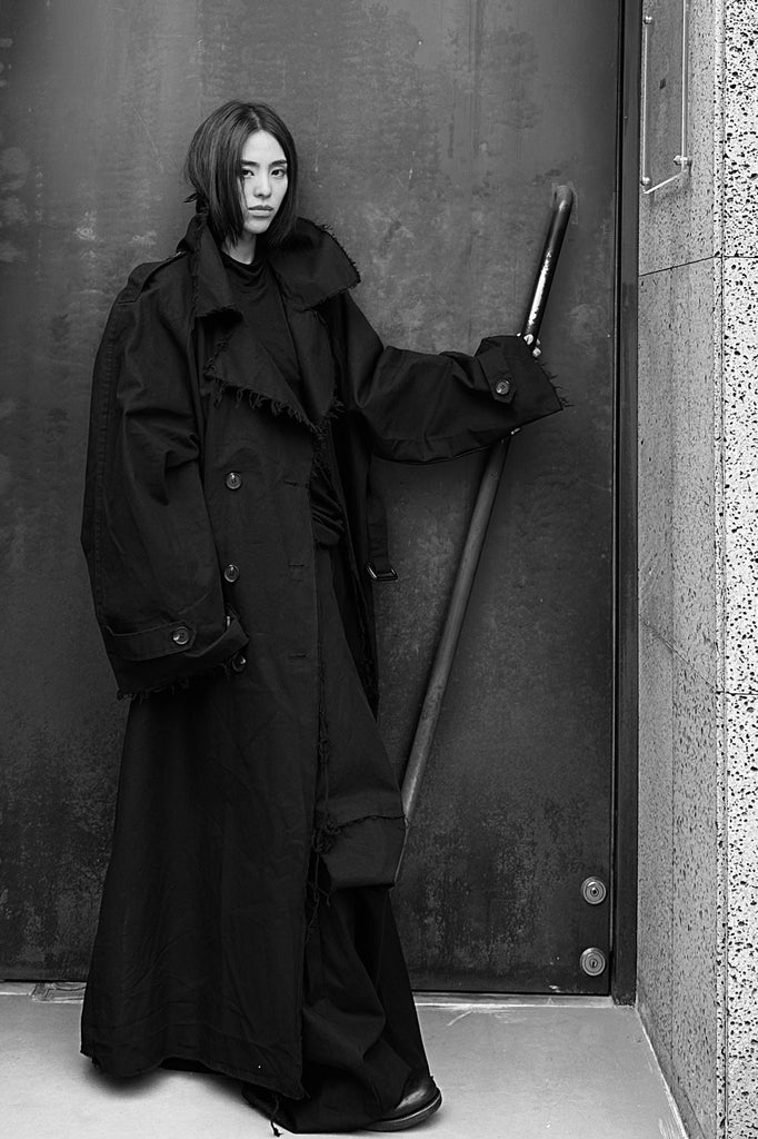 FW24 UNISEX AMU OVERSIZED LONG TRENCH COAT #BLACK