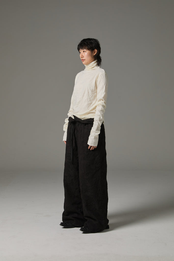 FW25 AMU UNISEX. Wrinkled Long Turtleneck Top #BLACK