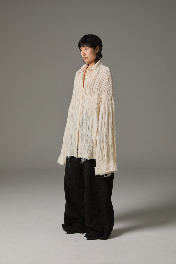 FW25 AMU UNISEX. Hand-Cut Washed Oversized Shirt #BLACK