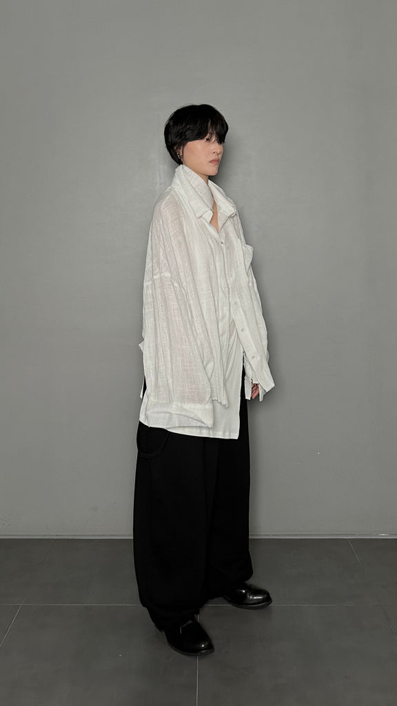 SS25 AMU Unisex Split Layered Shirt #WHITE