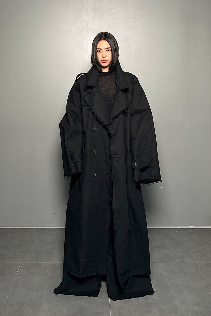 FW24 UNISEX AMU OVERSIZED LONG TRENCH COAT #BLACK