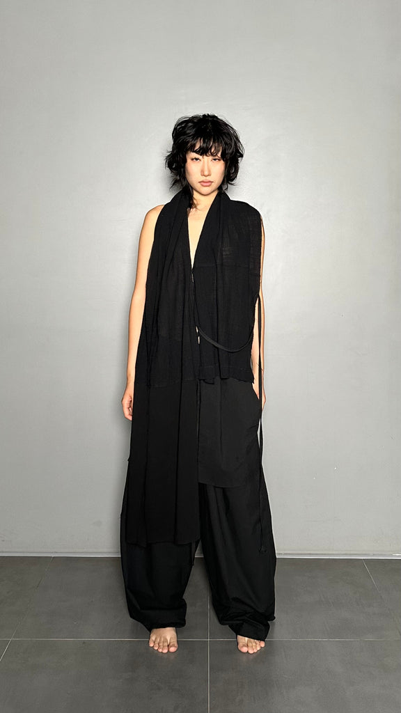 SS25 AMU Unisex. Versatile Scarf-Tie Top #BLACK