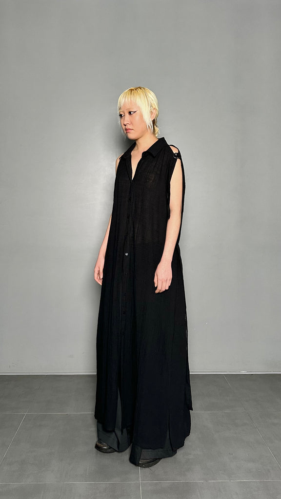SS25 AMU Unisex Buckle Long Shirt #BLACK