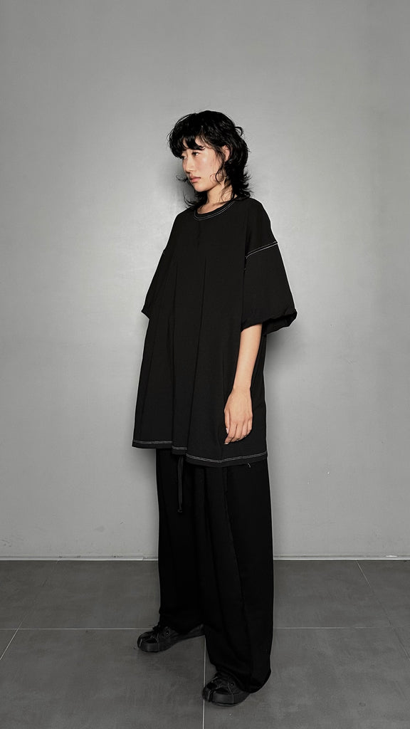 SS25 AMU Unisex. Folded Sleeve Contrast Stitch Tee #WHITE
