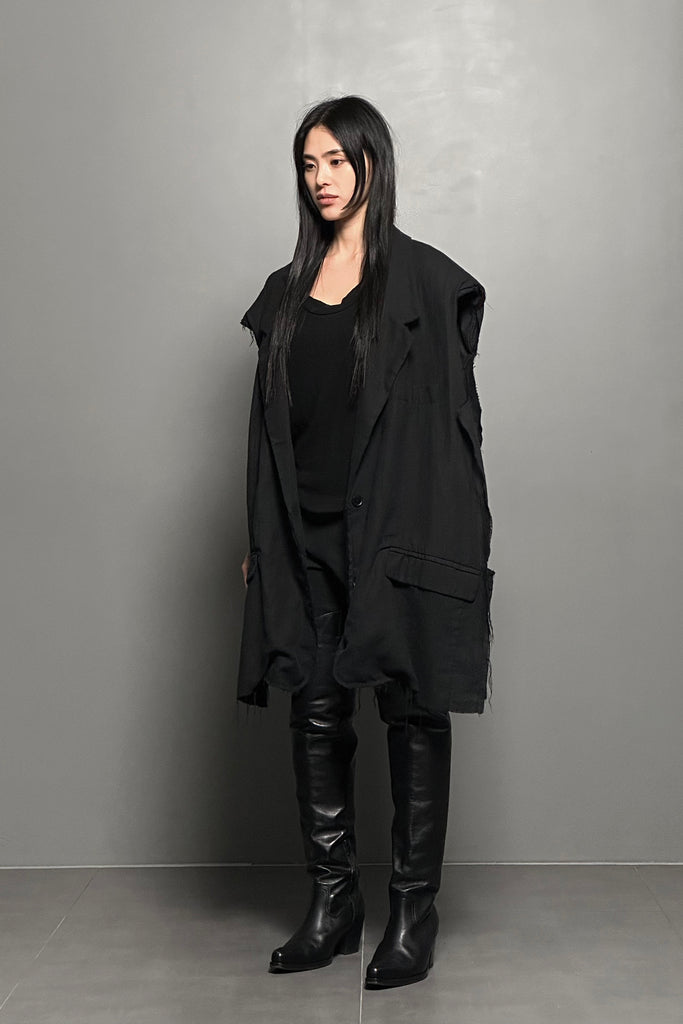 SS24 UNISEX AMU OVERSIZED LINEN VEST JACKET #BLACK